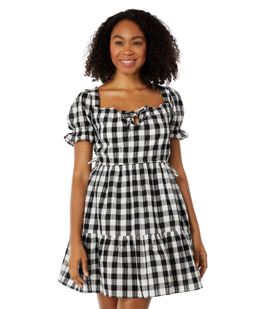 Платье Madewell, Square-Neck Tiered Mini Dress in Gingham Seersucker 9738151 | True Black фото 1