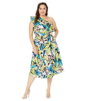 Платье Donna Morgan, Plus Size One Shoulder Midi with Ruffle