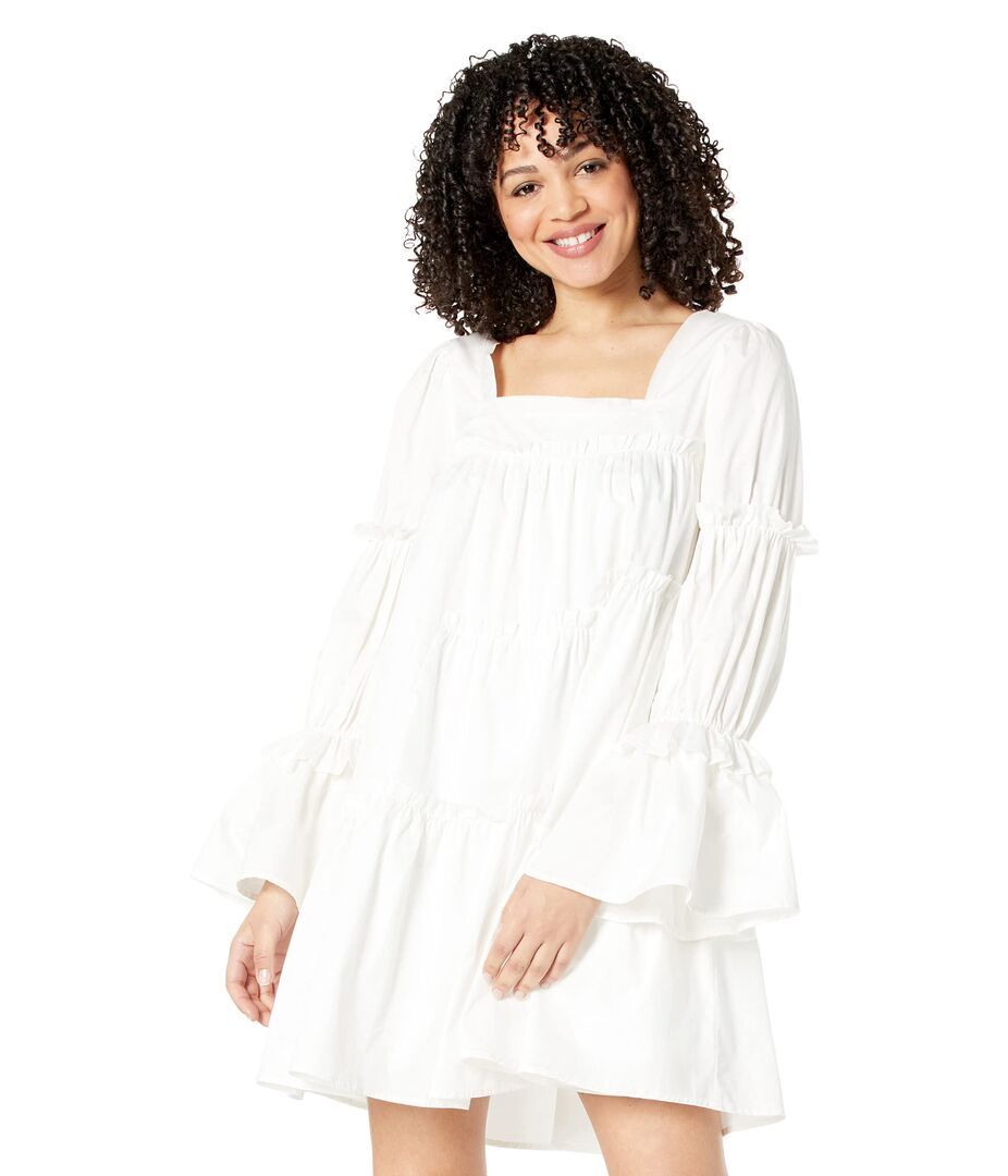 Платье MOON RIVER, Poplin Asymmetrical Tiered Mini Dress 9784422 | White фото 1