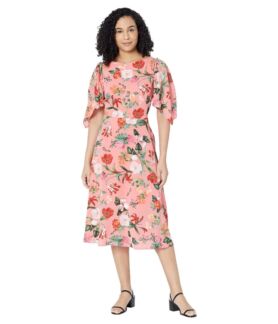 Платье Vince Camuto, Printed Pebble Crepe Boatneck High-Low Flutter Sleeve