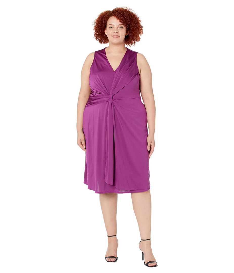 Платье London Times, Plus Size V-Neck Sleeveless Draped Midi Dress 9792001 | Grape фото 1