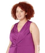 Платье London Times, Plus Size V-Neck Sleeveless Draped Midi Dress 9792001 | Grape фото 3