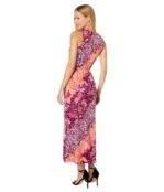 Платье London Times, Halter Maxi Dress with Tie Waist/Side Slit 9791178 | Berry Multi фото 2