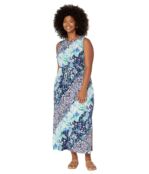 Платье London Times, Plus Size Halter Maxi Dress with Tie Waist/Side Slit 9792013 | Navy Multi фото 1