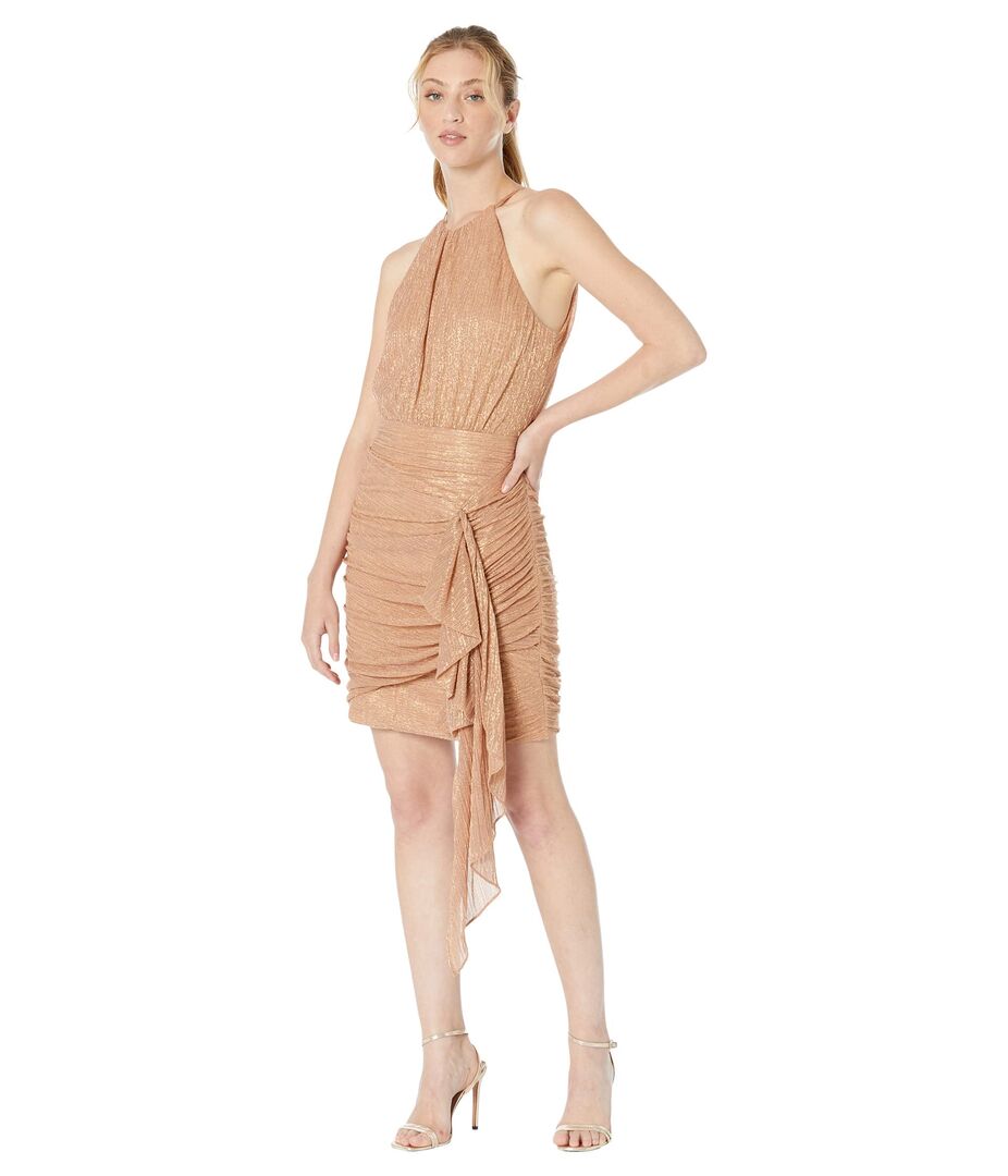 Платье BCBGMAXAZRIA, Metallic Halter Cocktail Dress 9798076 | Metallic Raw Sienna фото 1