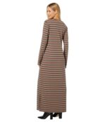 Платье Mod-o-doc, Multicolor Autumn Stripe Long Sleeve Crew Neck Maxi Dress