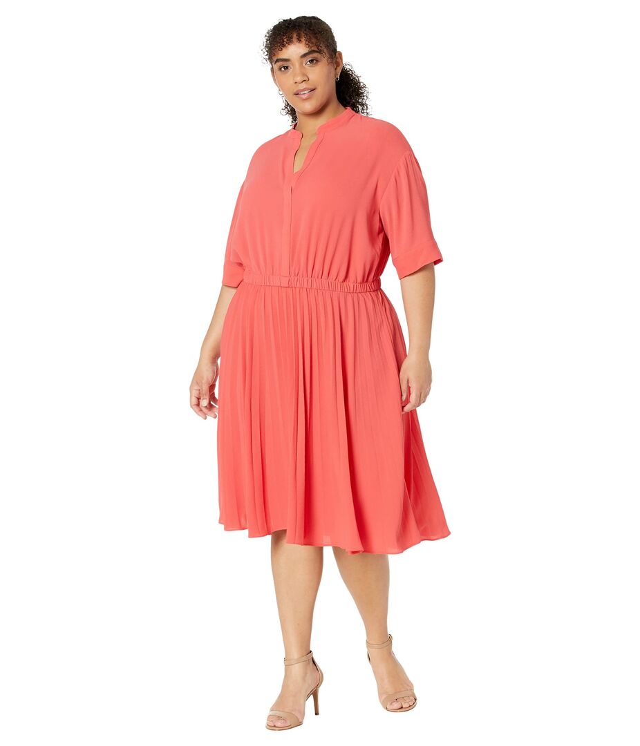 Платье Maggy London, Plus Size Pleated Skirt Shirtdress 9803069 | Cayenne Coral фото 1