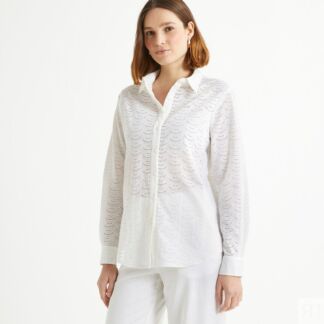 Блузка с английской вышивкой и длинными рукавами  50 (FR) - 56 (RUS) белый