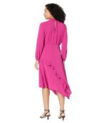 Платье Donna Morgan, Midi Dress with Long Sleeve and Ruffle Detail 9805075 | Fuchsia фото 2