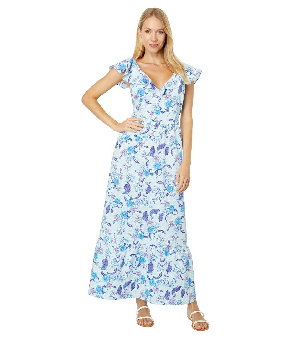 Платье H Halston, Sleeveless Ruffled Strap Dress 9805915 | Batik Blossom Angel Blue фото 1