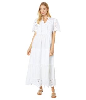 Платье H Halston, Short Sleeve Mix Media Maxi Dress