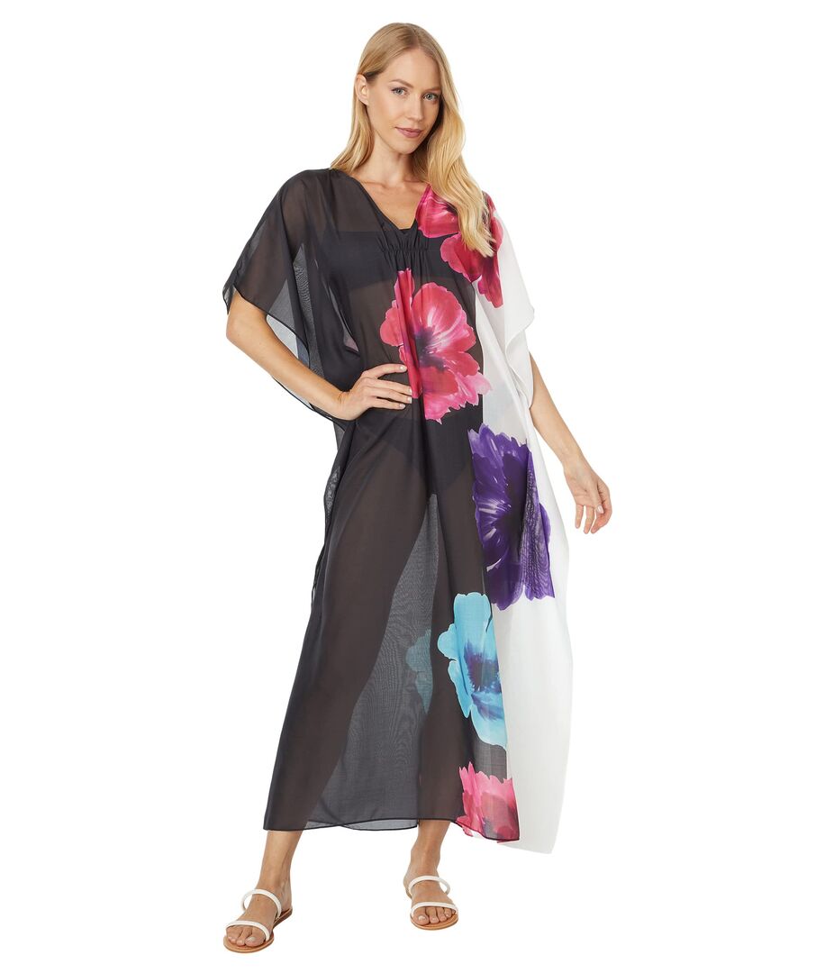 Платье H Halston, V-Neck Shirred Caftan Dress 9806228 | Oversized Floral Multi фото 1