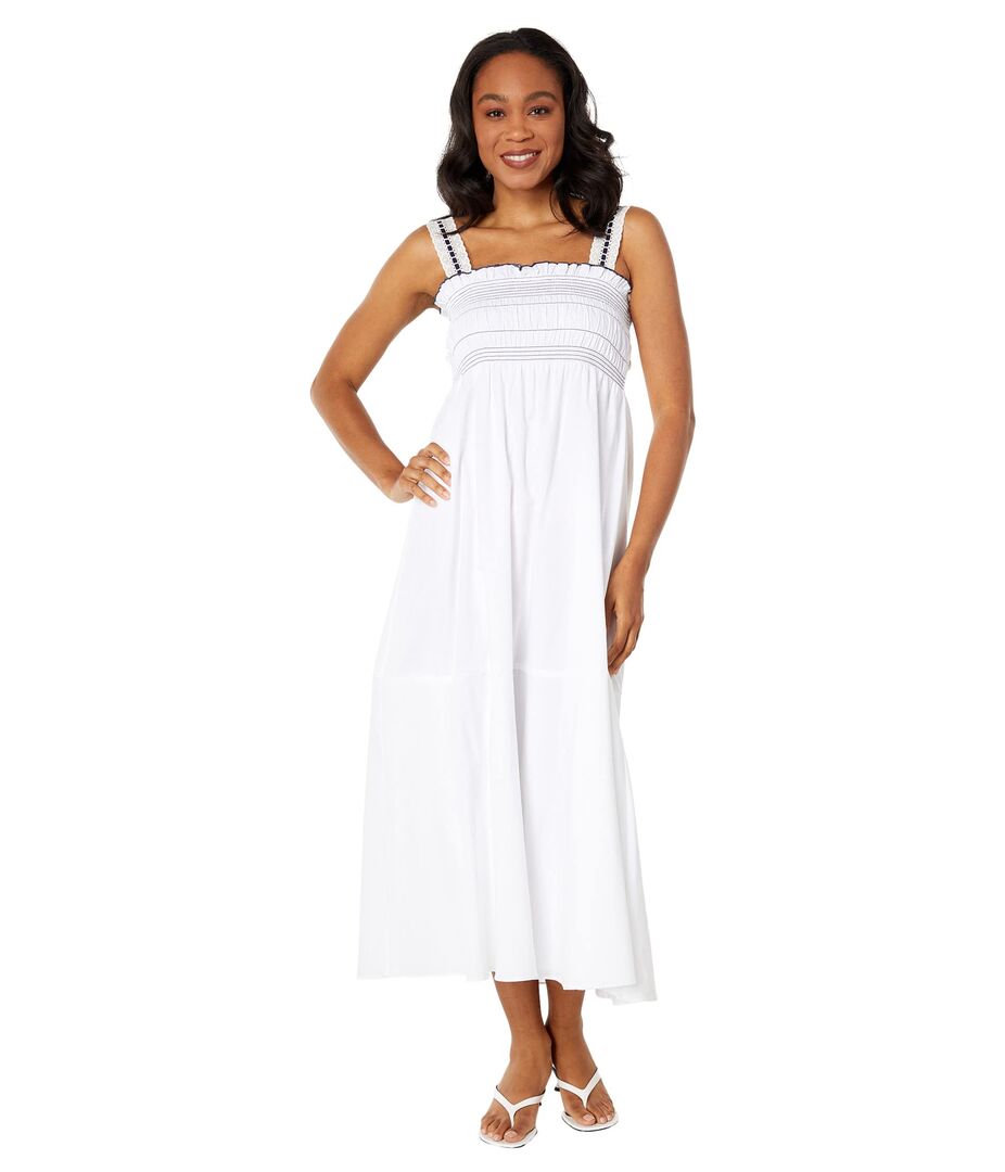 Платье 1.STATE, Topstiched Smocked Bodice Maxi Dress 9810111 | Ultra White фото 1