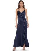 Платье DKNY, Sleeveless Ruffled V-Neck Gown 9812360 | Navy фото 1