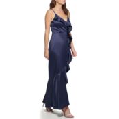 Платье DKNY, Sleeveless Ruffled V-Neck Gown 9812360 | Navy фото 2