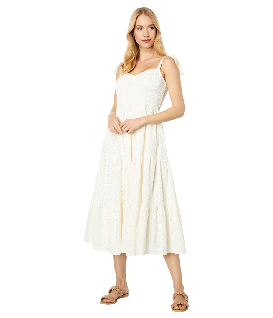 Платье Madewell, Eyelet Lucie Tie-Strap Tiered Midi Dress 9813611 | Lighthouse фото 1