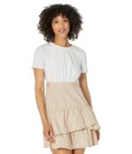 Платье Donna Morgan, Combo Mini Dress with Ruffle Skirt 9822623 | Sand фото 1