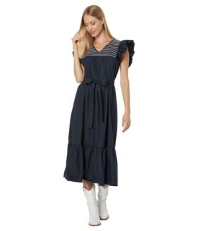 Платье MOON RIVER, Smocking Embroidered Yoke Midi Dress