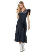 Платье MOON RIVER, Smocking Embroidered Yoke Midi Dress 9828606 | Navy фото 1