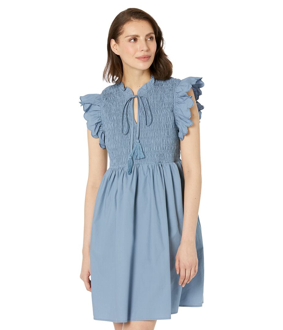 Платье MOON RIVER, Scallop Sleeve Smocked Yoke Tie Neck Mini Dress 9828605 | Dusty Blue фото 1