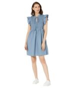 Платье MOON RIVER, Scallop Sleeve Smocked Yoke Tie Neck Mini Dress 9828605 | Dusty Blue фото 4