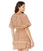 Платье MOON RIVER, Grid Print Bubble Sleeve Back Cutout Mini Dress 9828607 | Tan фото 2