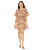 Платье MOON RIVER, Grid Print Bubble Sleeve Back Cutout Mini Dress 9828607 | Tan фото 4