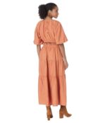 Платье MOON RIVER, Puff Sleeve Back Cutout Midi Dress 9828611 | Rust фото 2