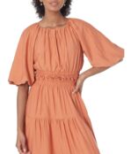 Платье MOON RIVER, Puff Sleeve Back Cutout Midi Dress 9828611 | Rust фото 3