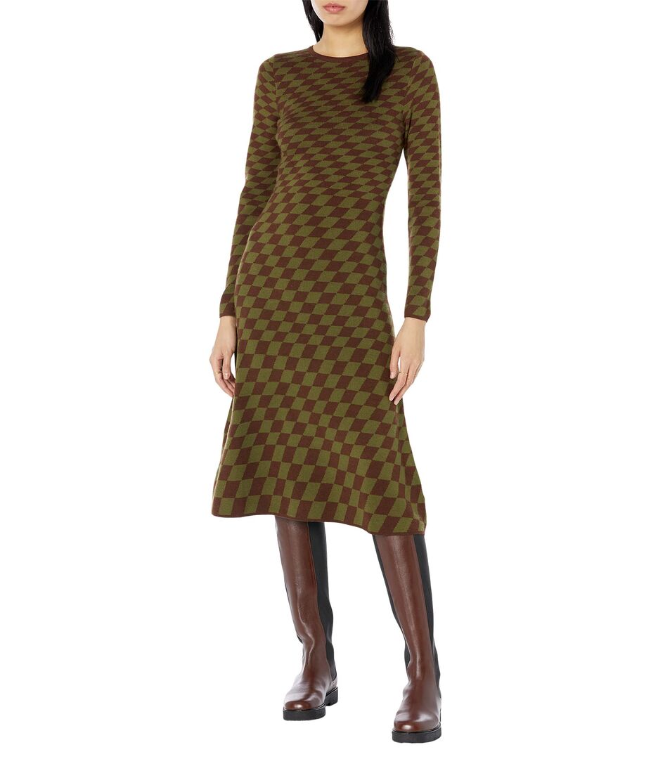 Платье MOON RIVER, Grid Print Midi Sweaterdress 9828617 | Brown фото 1