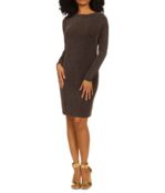 Платье MICHAEL Michael Kors, Sparkle Long Sleeve Cowl Back Dress 9831677 | Black/Gold фото 1