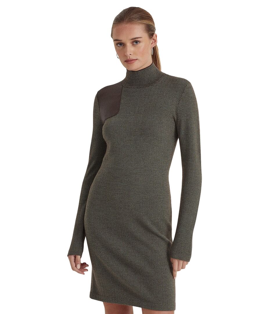 Платье LAUREN Ralph Lauren, Faux Leather Trim Merino Wool Sweaterdress 9836798 | Multi фото 1