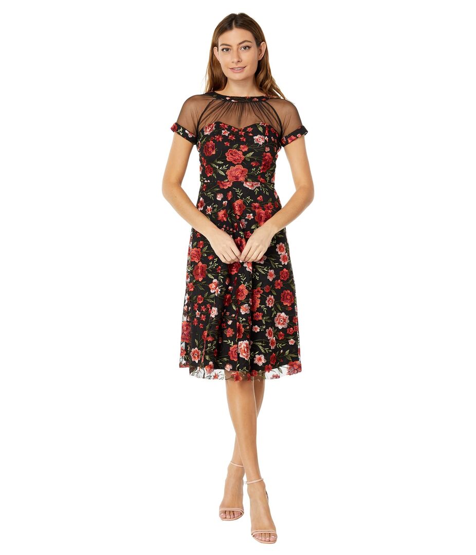 Платье Maggy London, Illusion Top Embroidered Fit-and-Flare Dress 9858065 | Black/Multi фото 1