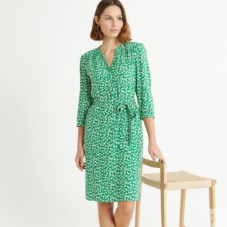 Платье-миди прямого покроя с цветочным принтом  44 зеленый