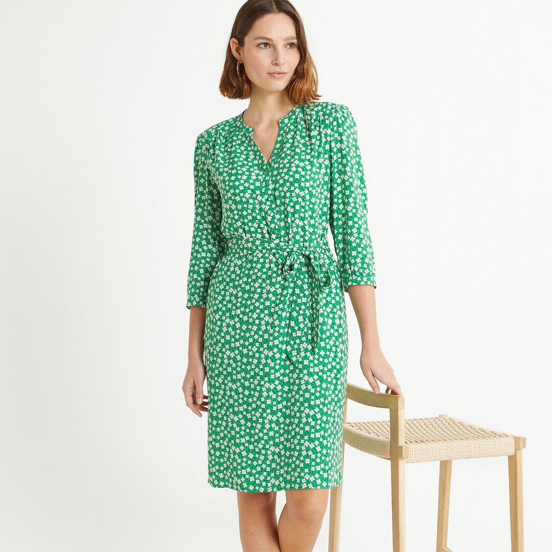 Платье-миди прямого покроя с цветочным принтом  60 зеленый