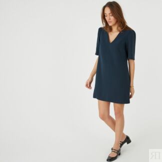Платье прямое укороченное с V-образным вырезом  52 синий