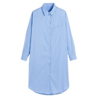 Платье-рубашка в полоску с длинными рукавами  XS синий