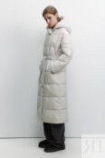 Пальто стеганое утепленное с капюшоном и поясом befree