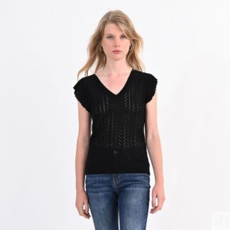 Пуловер с V-образным вырезом и короткими рукавами  XL черный