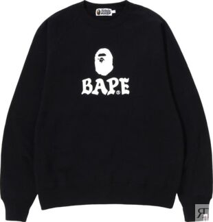 Толстовка BAPE Relaxed Fit Crewneck 'Black', черный