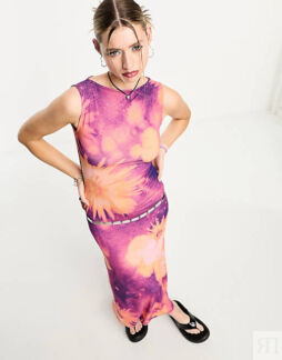 Разноцветное платье макси с разрезным вырезом и принтом Digi Blur COLLUSION