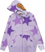 Худи BAPE Sta Pattern Shark Full Zip Hoodie Purple, фиолетовый