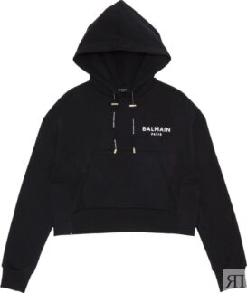 Худи Balmain Flock Detail Cropped Hoodie Noir/Blanc, черный